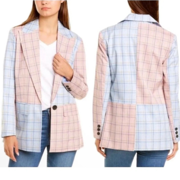 NWT Avec Les Filles Pink Blue Two-Tone Plaid Blazer Jacket Size 1X - Picture 1 of 3